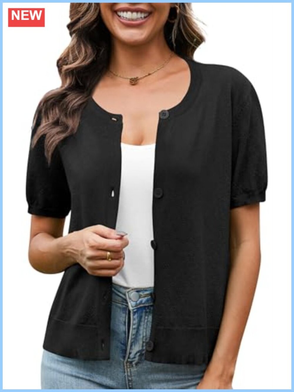 Women's Crochet Knit Short Sleeve Button Cardigan Shrug Lightweight